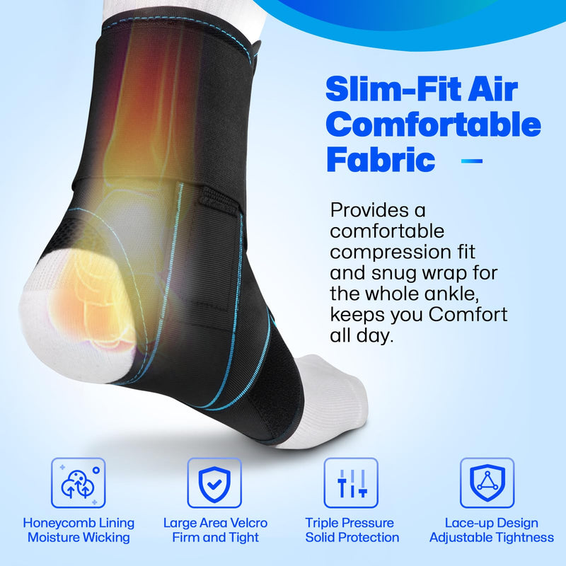 Healrecux Lace Up Ankle Brace for Women Men, Ankle Support for Sprained Ankle, Plantar Fasciitis Brace Ankles Stabilizer Wrap for Basketball, Volleyball, Sports, Injury Recovery, L Blue Stripes Large