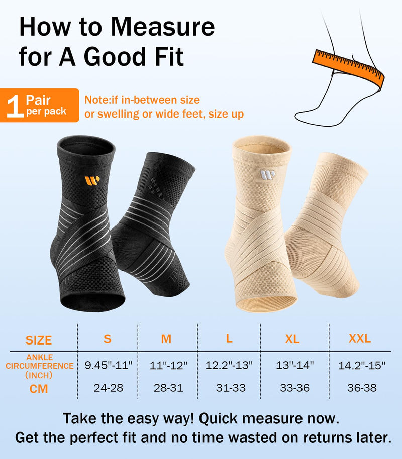 Low-Profile Ankle Braces for Women & Men, Customizable Ankle Compression Sleeve w/Wide Strap, Foot Support Wrap for Plantar Fasciitis Pain Relief, Achilles Tendonitis, Sprain, Black, 1 Pair, L Black/Orange Large - BeesActive Australia