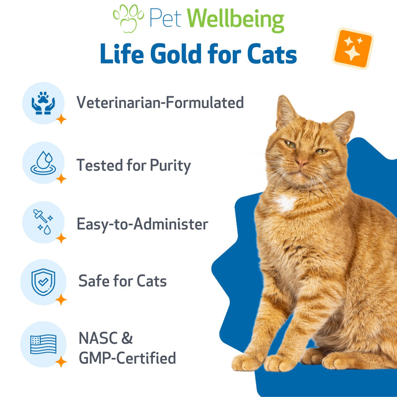 Pet Wellbeing Life Gold for Cats - Supports Detoxification & Healthy Immune Defenses with Burdock & Sheep Sorrel - NASC Certified & Vet-Formulated - 4 oz Liquid Formula