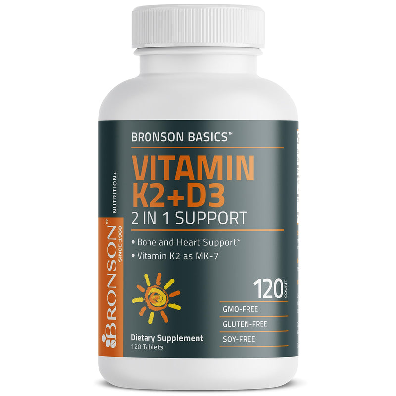 Bronson Basics Vitamin K2 D3 (MK7) Supplement Non-GMO Formula 5000IU (125 mcg) Vitamin D3 & 90 mcg Vitamin K2 MK-7 Easy to Swallow Vitamin D & K Complex, 120 Tablets Unflavored 120 Count (Pack of 1) - BeesActive Australia