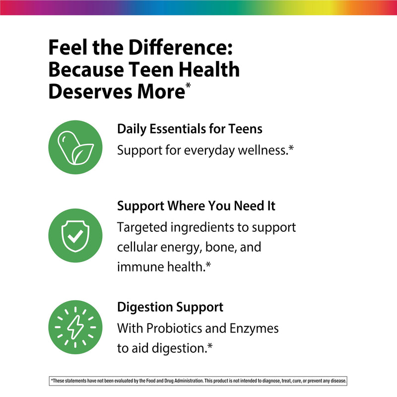 Rainbow Light Teen Multivitamin for Boys & Girls | 90 Caplets | with DermaComplex, Iron, Probiotics & Enzymes