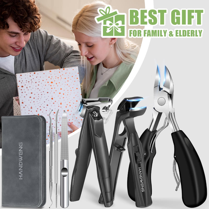 Toenail Clippers for Seniors Thick Toenails, Angled Head Large Toe Nail Clippers for Thick Nails for Men, Heavy Duty Ingrown Toenail Clippers with Wide Jaw, 360° Rotating Nail Clipper with Long Hande 6PCS Nail Clippers Set