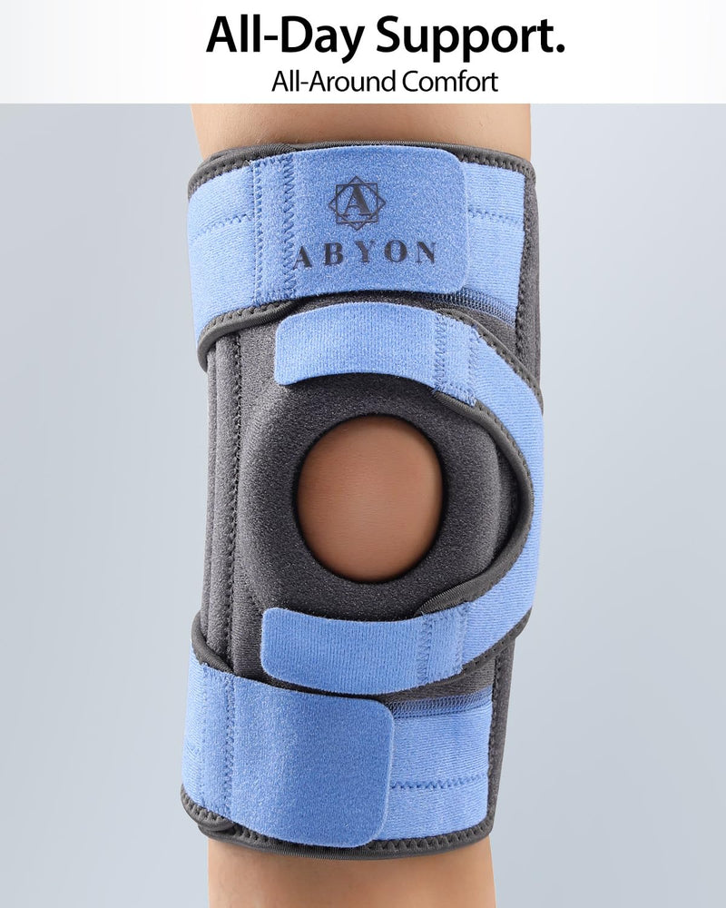 ABYON Knee Brace for Women & Men Meniscus Tear, ACL, Arthritis, Knee Support with Triple Side Stabilizers and Adjustable 360° Wraparound Strap for Maximum Knee Pain Support and Fast Recovery X-Large SteelBlue