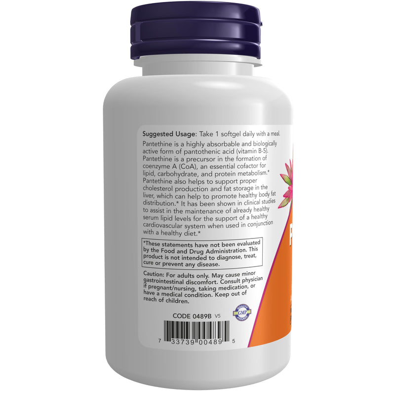 NOW Foods Supplements, Pantethine (Coenzyme A Precursor) 600 mg, Double Strength, Cardiovascular Health*, 60 Softgels 60 Count (Pack of 1)