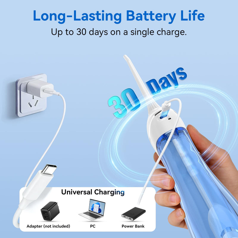 Water Flosser for Teeth Cleaning: Cordless Portable Water Dental Pick, 4 Modes Rechargeable Oral Irrigator with 5 Nozzles, 300ML IPX7 Waterproof Electric Flossers for Braces, Travel & Home Use, White
