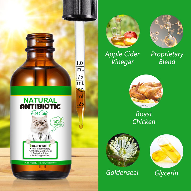 Antibiotics for Cats - Natural Cat Antibiotic Liquid Drops, Supports Immune & Allergy Relief, Cat Multivitamin UTI Drops Helps Immune System, Chicken Flavour, 2 Fl Oz