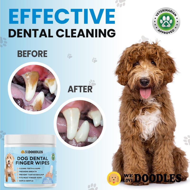 We Love Doodles Dog Teeth Cleaning Wipes & Dog Eye Wipes- Pet Dental Finger Wipes for Dogs, Freshens Breath Dog Dental Wipes, Pre-Soaked Pet Eye Wipes Pads, Safe Dog Eye Cleaner - PawsPlanet Australia