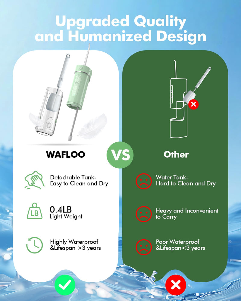 Water Flosser Travel Mini Cordless Portable: 5 Modes Water Dental Floss with Telescopic Water Tank, 4 Tips, IPX7 Waterproof (Green) Green