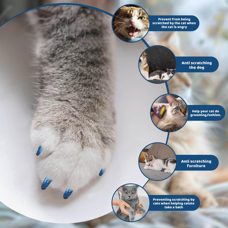 Cat Nail Caps with Glue - 20pcs Pet Kitten Cat Claw Caps Cat Claw Covers for Small Medium Large Cats - Crystal Blue M - BeesActive Australia