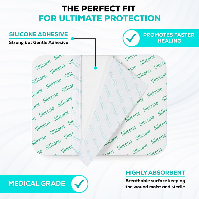MedVance TM Silicone - Silicone Adhesive Foam Absorbent Dressing, 6"x8", Box of 5 dressings 6"x8" inch - BeesActive Australia