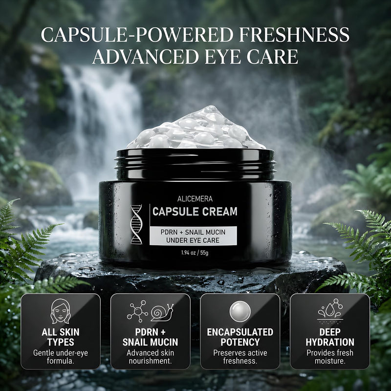 Under Eye Cream for Women and Men - PDRN Capsule Cream, 1.94 oz | With Snail Mucin, Niacinamide, Vitamin C and Collagen for Tired-Looking Eyes, Puffiness, Dark Circles and Fine Lines