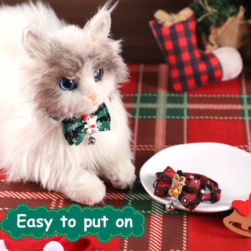 2pcs Christmas Kitten Collars, Adjustable Breakaway Cat Collars Cute Holiday Cat Collar Holiday Kitty Collar Christmas Bow Tie Pets Bells Xmas Accessories for Girl Boy - BeesActive Australia