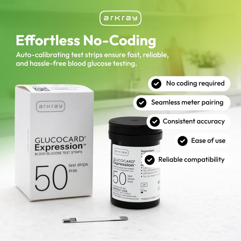ARKRAY GLUCOCARD Expression Blood Glucose Test Strips - No Coding, 0.8 Microliter & Fast 6-Second Results - Compatible with GLUCOCARD Expression Blood Glucose Meter - 200 Count (4 Packs of 50) 50 Count (Pack of 4) - BeesActive Australia