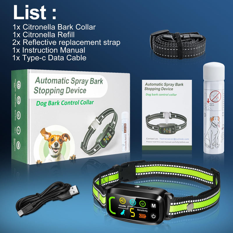 Citronella Bark Collar [1* Spray Refill] Anti Barking Training Collar, Citronella Dog Collar with 5 Adjustable Sensitivity Beep/Vibration/Spray Bark Collar for L/M/S Spray Dog Training Collar - BeesActive Australia