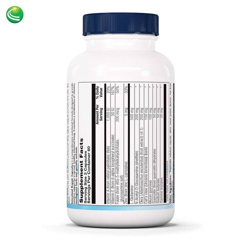 Nutra Biogenesis Intestinal Repair Capsules, 120 Capsules | Herbal Gut Health Supplement for Women & Men with Sodium Butyrate, Daily Support