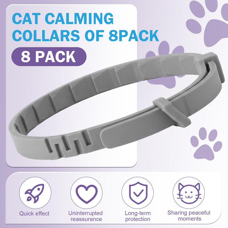 Eccliy 8 Pcs Calming Collars for Cats with Pheromones Anxiety and Stress Relief Collar for Cats 15'' Adjustable and 60 Day Lasting Calming Collar Reduces Stress, Scratching, Separation Anxiety, Gray