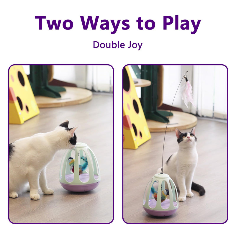 Interactive Cat Toys for Indoor Cat Feather Toys,Automatic Chirping Swing Kitten Toys for Cats Self Play,Flapping Bird Cat Toy,Rechargeable,Birdcage Cat Teaser Toy - BeesActive Australia