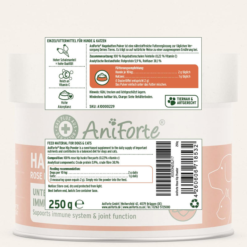 AniForte rose hip powder for dogs & cats 250g - 100% rose hips, rich in vitamin C, to support the immune system