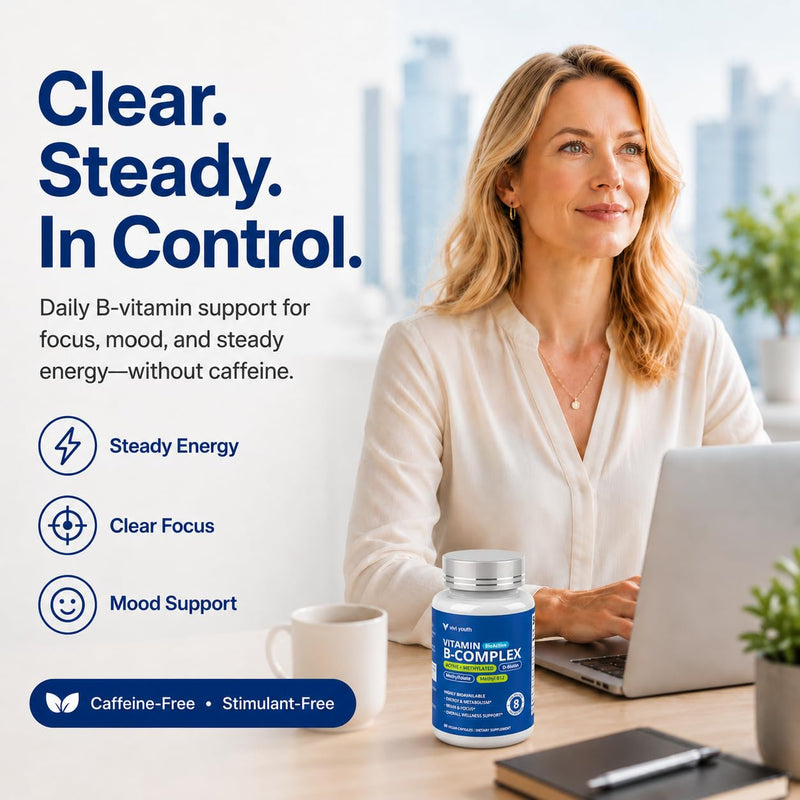 B Complex Vitamins for Women - Methylated Vitamin B Complex | B Complex with methyl B12, 5-MTHF & B6 - MTHFR-Friendly, 2X Absorption for Energy, Focus & PMS Mood, Vegan, 60-Day Supply