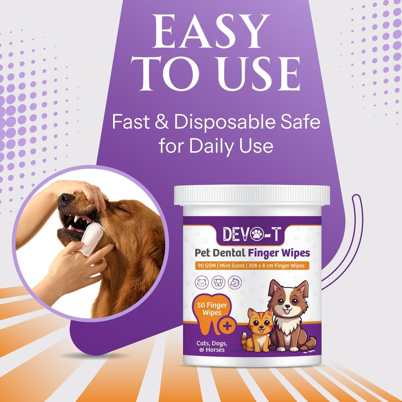 DEVO-T 100% Natural Dog Teeth Cleaning Wipes | Pet Teeth Cleaning Finger Wipes for Dogs, Cats & Horses | Remove Bad Breath, Plaque & Tartar Buildup | Scented & Unscented Bundle | 100 Counts