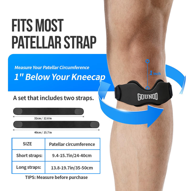 GOUNOD Patellar Tendon Support Strap 2 Pack,Silicone Knee Strap for Knee Pain Relief,Patella Band for Basketball, Jumpers Knee, Tendonitis, Running, Hiking, Soccer, Osgood Schlatter（Black） Black - BeesActive Australia