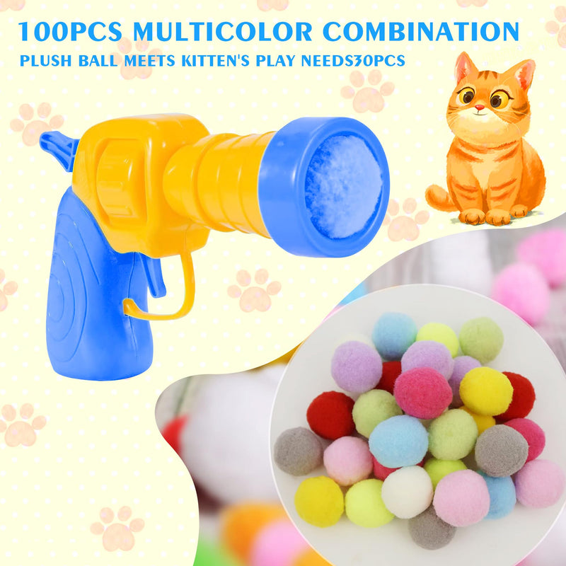 Mewlmart Cat Toys Interactive for Indoor Cats with Interactive Launchers Kitty Toys Cat Toys for Indoor Cats Self Play Cat Ball Toy Pom Pom Balls Puff Balls 100 Balls Cat Enrichment Toys 100 Pcs - BeesActive Australia