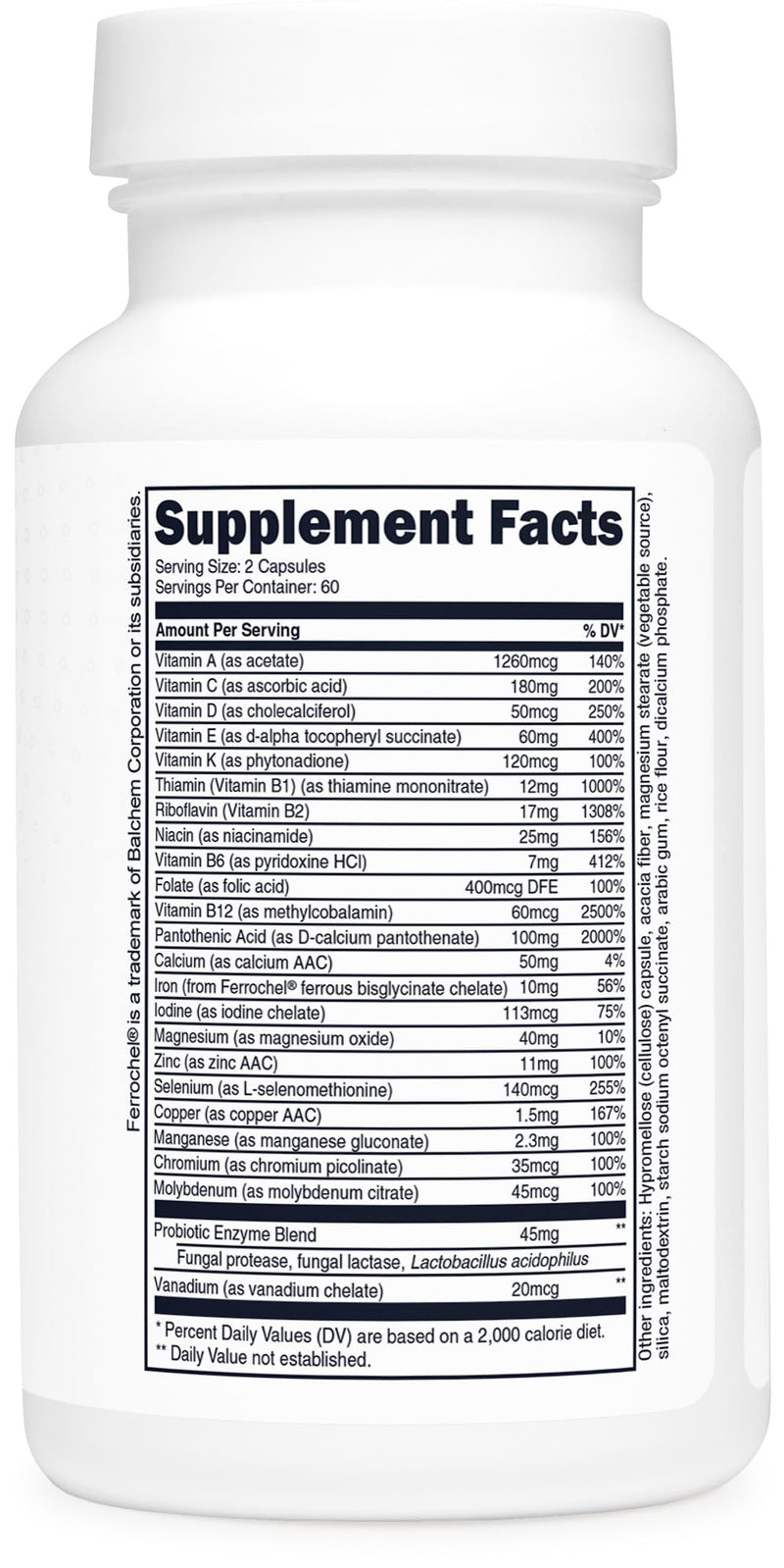 Type Zero Multivitamin Capsules (1,300mg) 120 Capsules, Vegetarian Friendly | With Probiotics + 22 Vitamins and Minerals, GMO-Free