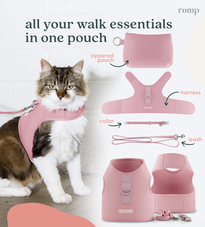Cat Harness, Collar & Leash Set - Escape Proof Adjustable Choke Free Velcro Harness Vest for Walking Cats & Kittens (Powder Pink, Large) Powder Pink - BeesActive Australia
