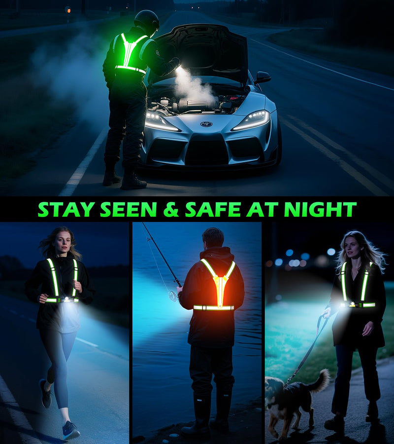 Running Lights for Runners,90°Adjustable LED Reflective Vest Running Gear,Rechargeable Chest Light Up Running Vest Night Walking Safety Gear for Night Walking/Cycling/Jogging Green - BeesActive Australia