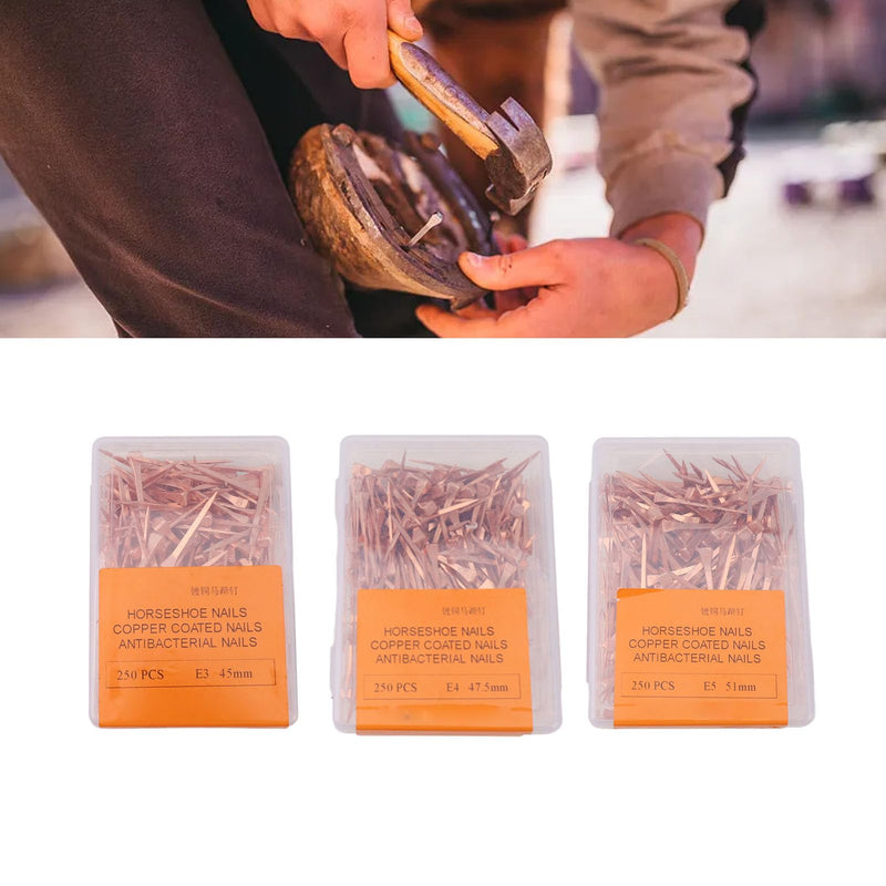 250Pcs Horseshoe Nails, Copper Plating Shoeing Nails with Plastic Box, Copper Plated Horseshoe Nails, Equestrian Riding Equipment, for Raise Livestock(45mm Copper-Plated Nail E3) 45mm copper-plated nail E3 - BeesActive Australia