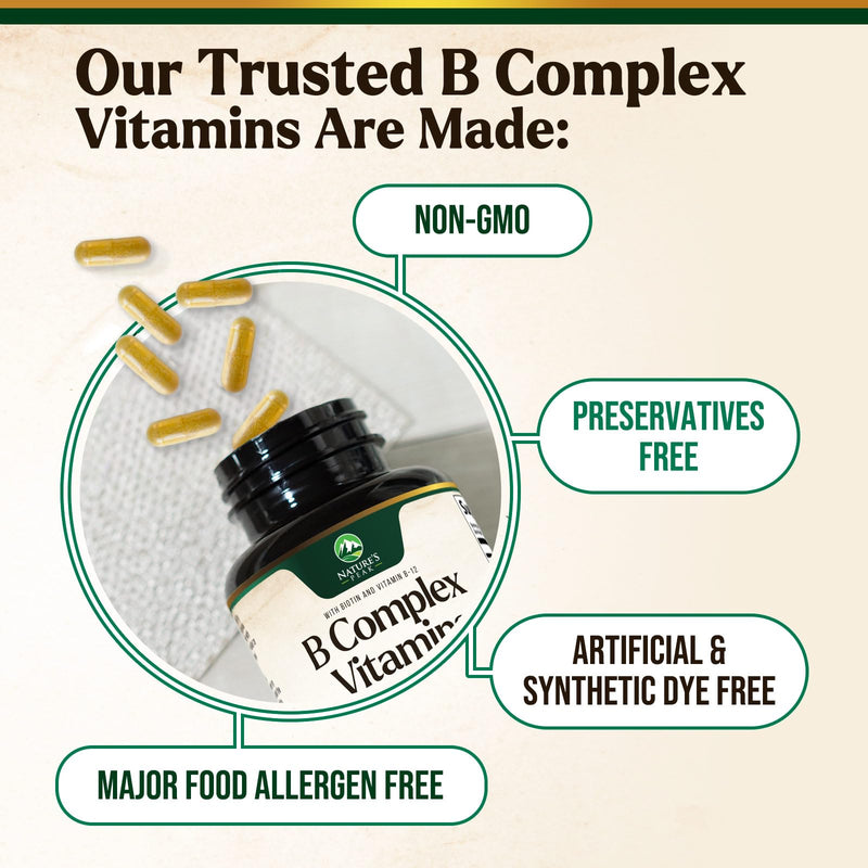 B Complex Vitamin Supplement with Vitamin C & Folic Acid - 120 Capsules | Super B Vitamin Complex - Contains B1, B2, B3, B6, and B12 vitamins for comprehensive nutritional support 120 Count (Pack of 1)