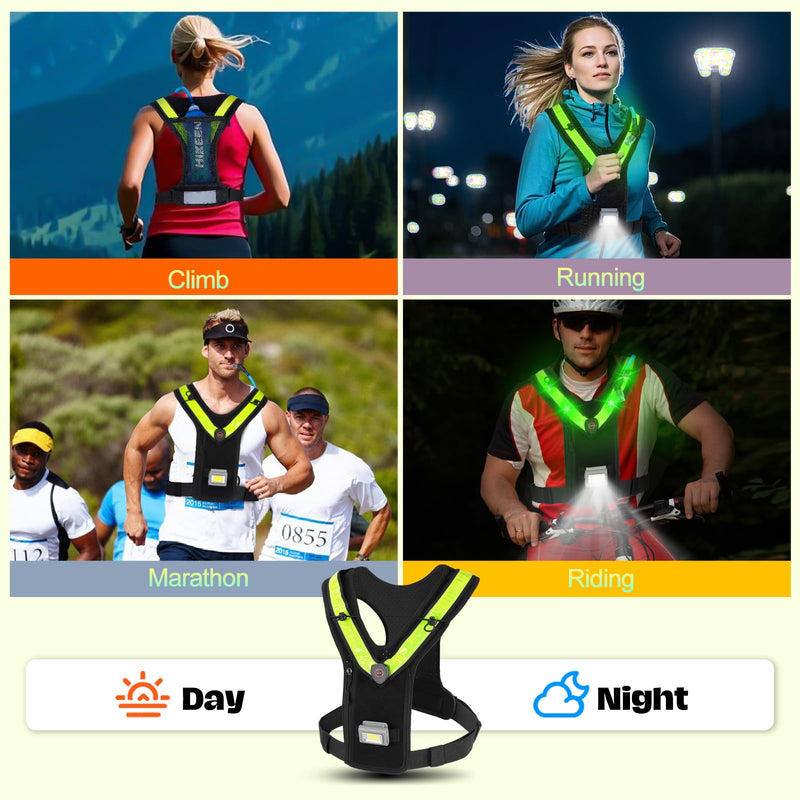 Hikeen Running Vest for Women Men, Adjustable Straps Hydration Vest with Water Bladder, LED Reflective Belt and Outdoor Headlight, Lightweight Water Backpack for Running Hiking Race