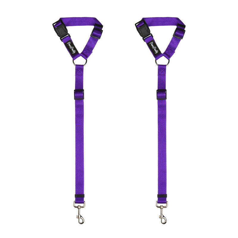 PawsPawty 2 Pack Headrest Dog Car Safety Seat Belt Adjustable Nylon Fabric Car Leash Vehicle Seatbelts Harness for Dogs 2-in-1 Leash and Restraint Purple - BeesActive Australia