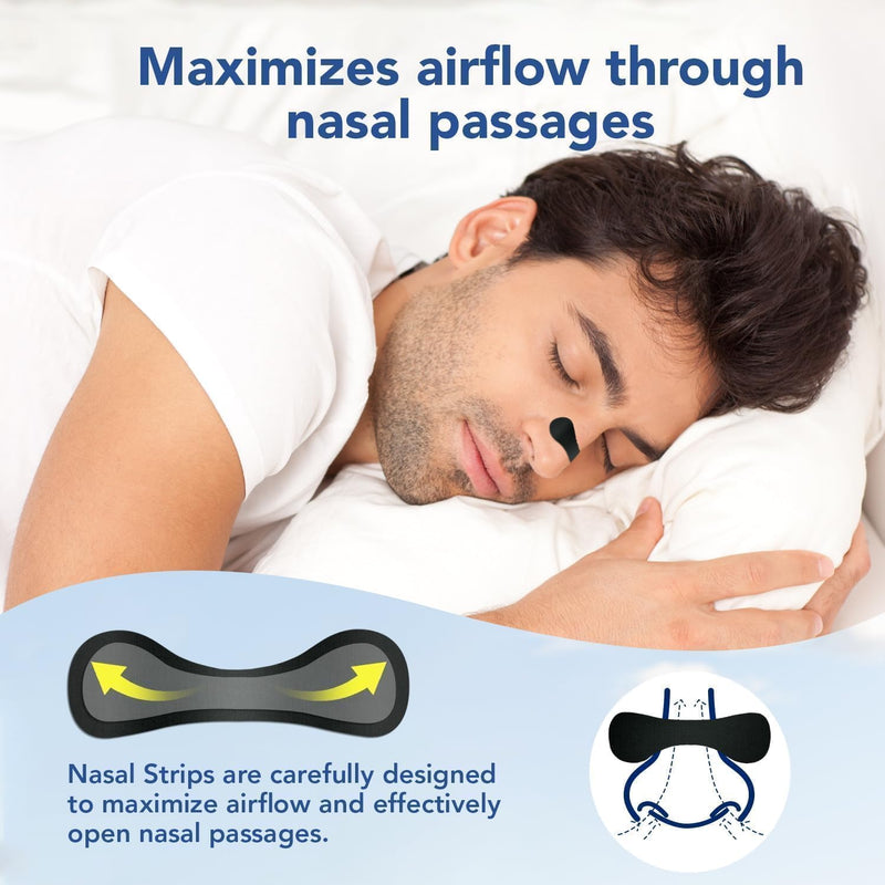 Nasal Strips for Snoring ‚Äì Extra Strength Nose Strips for Breathing Day and Night Use with Strong Adhesion Sweat Resistant Design ‚Äì Stops Snoring Improves Sleep and Workout Performance ‚Äì 60ct Black