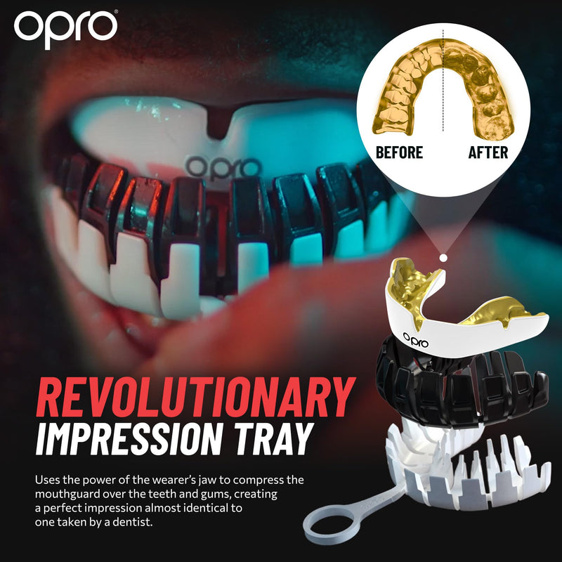 OPRO Instant Custom-Fit Mouth Guard, Dentist-Level Comfort, Protection & Fit - Moldable Mouthguard for Football, Boxing, Rugby, MMA, BJJ, UFC Mouth Piece- Includes Mouth Guard Case (White, Adult)