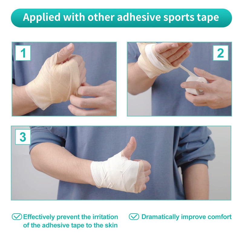 Dimora Pre Wrap Athletic, 4 Rolls Prewrap Headband for Hair, 120 Yards Foam Underwrap Athletic Tape, Best Padding for Underneath Sports Tape, 2.75 Inches x 30 Yards - Beige - BeesActive Australia