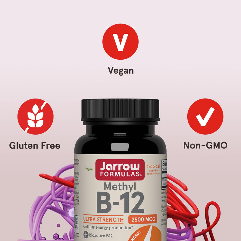Jarrow Formulas Methyl Vitamin B12 2500 mcg, 100 Chewable Tablets, Tropical Flavored- Bioactive B12 Vitamin - Supports Cellular Energy Production, Brain Health & Metabolism - 100 Servings (Pack of 2) 100 Count (Pack of 2)