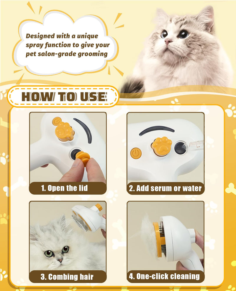 Cat Steam Brush for Shedding Cat Gifts for Cat Lovers Women, 3 In 1 Steamy Pet Grooming Brush with Release Button and Tank for Indoor Long and Short Hair Dogs and Cats White - BeesActive Australia