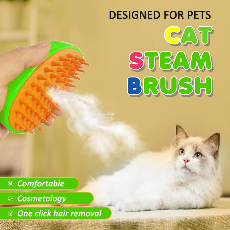 Steamy Cat Brush - 3 In 1 Spray Cat Brush, Self Cleaning Cat Steamy Brush, Cat Steamer Brush for Massage, Steam Pet Brush for Removing Tangled and Loose Hair (Green) Green - BeesActive Australia