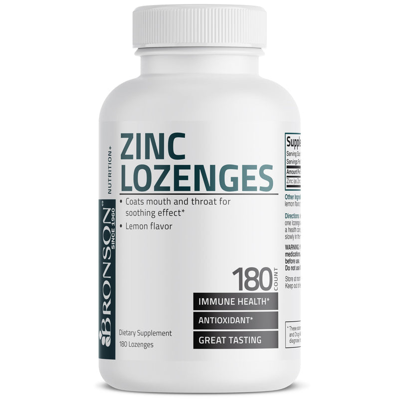 Bronson Zinc Lozenges Antioxidant & Immune Support Supplement Lemon Flavored, 180 Chewable Tablets 180 Count (Pack of 1)