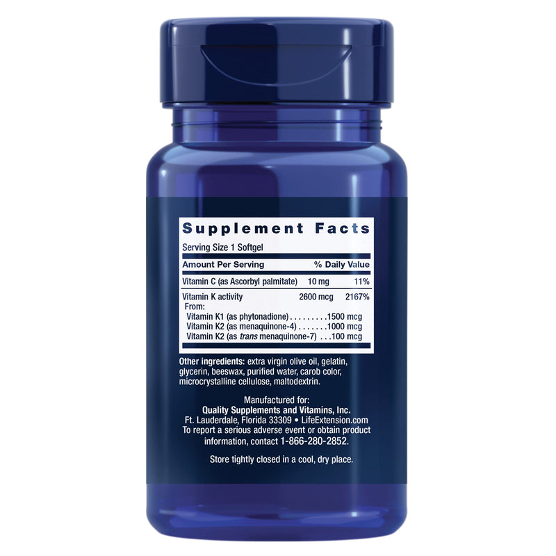 Life Extension Super K, vitamin K1, vitamin K2 mk-7, vitamin K2 mk-4, vitamin C, bone/heart/arterial health, 3-month supply, Gluten-Free, 1 Daily, Non-GMO, 90 softgels - BeesActive Australia