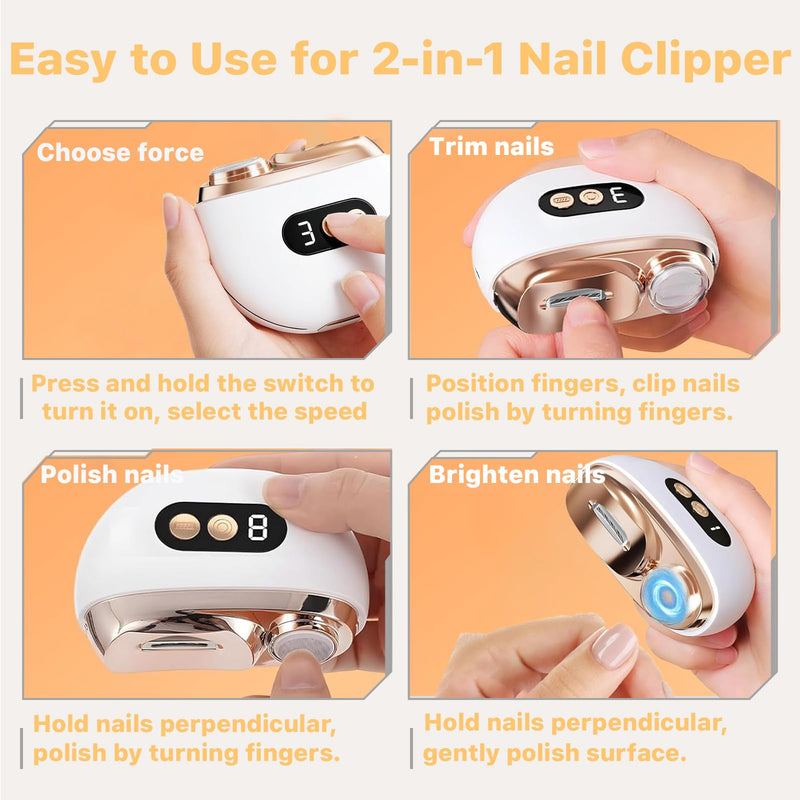 Electric Nail Clipper, Electric Nail Clippers for Seniors, 2026 3 in 1 Electric Automatic Nail Clipper for Adults，Kids with Polishing and 3 Speeds (Orange) orange