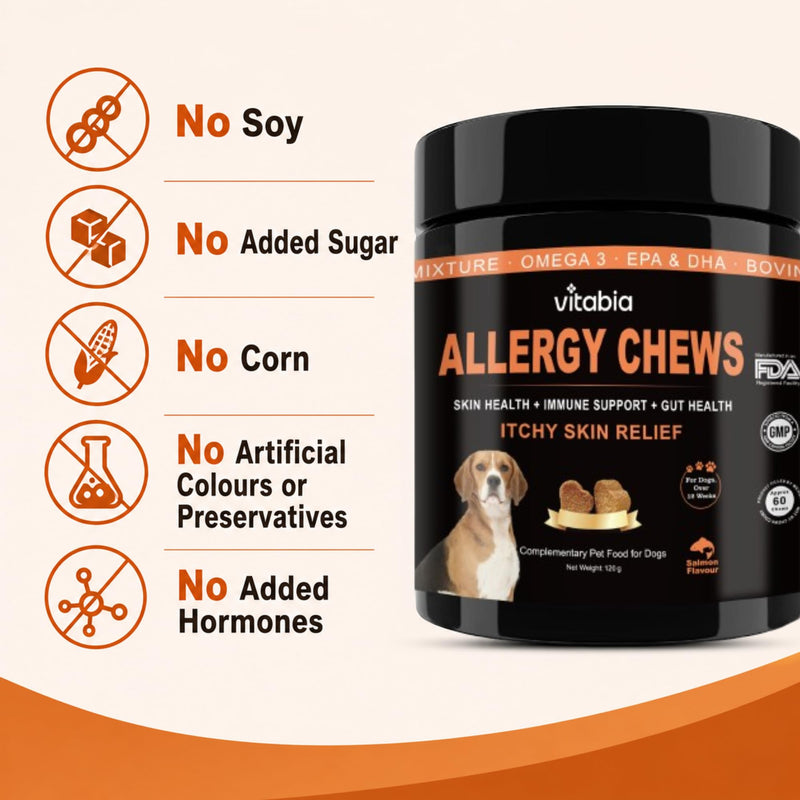 Dog Allergy Relief Chews – Anti Itch Skin & Coat Supplement for Dogs with Probiotics, Omega 3, Alaskan Salmon Oil, Bovine Colostrum & Turmeric – Gut Health & Immune Support Soft Chews 60 Dog Chews