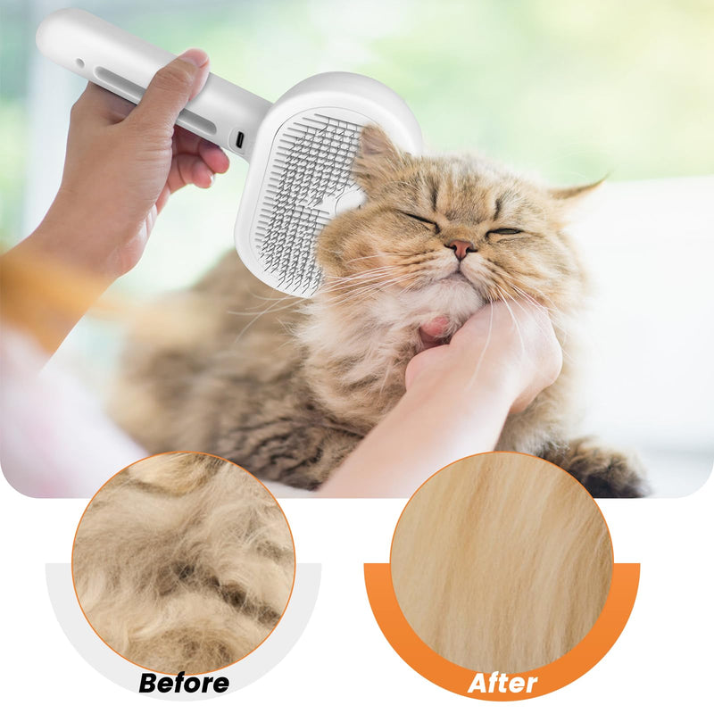Cat Steam Brush for Shedding,Spray Cat Brush with USB Rechargeable Self Cleaning Cat Brush with Steam Suitable for Long and Short Hair Dogs and Cats to Remove Tangled and Loose Hair Flying Hair White - BeesActive Australia