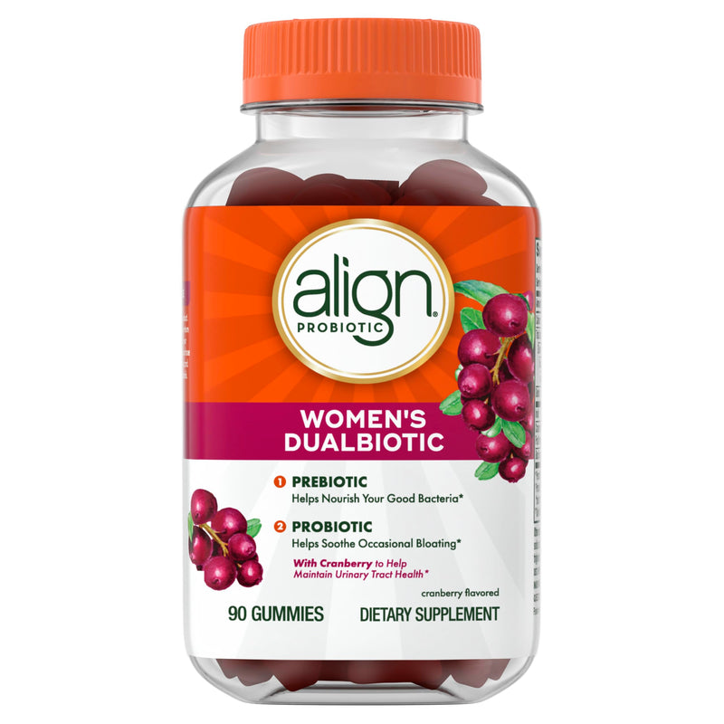 Align Probiotic, Women's Dualbiotic, Womens Probiotic Gummies, Prebiotics and Probiotics for Women, with Cranberry for Urinary Tract Health*, Cranberry Flavor, 90 Gummies 90 Count (Pack of 1)