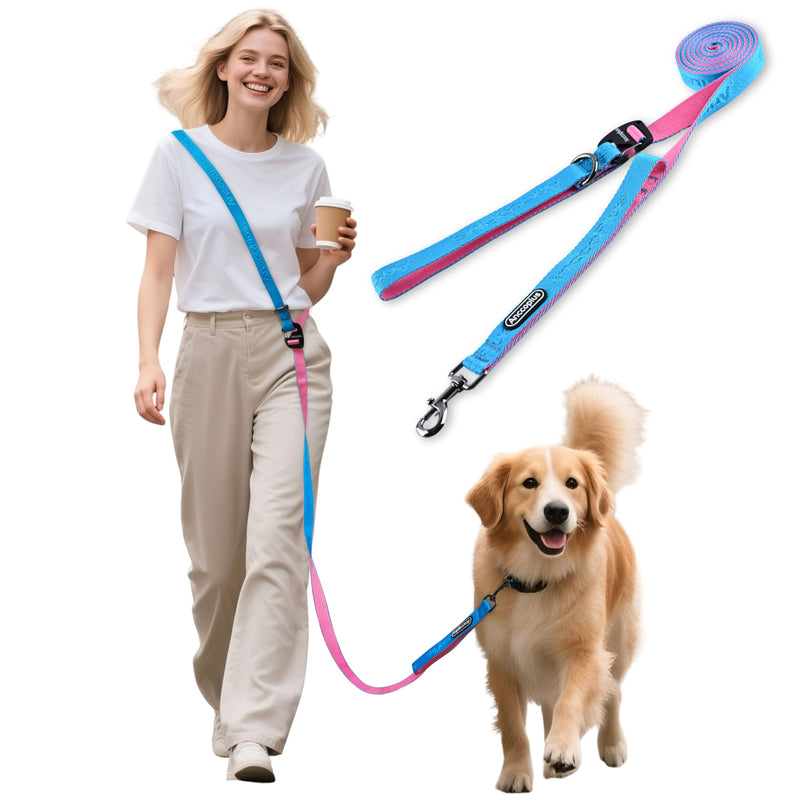 Anccoplus Hands Free Dog Leash, Multifunctional Crossbody Running for Dogs, Ultra-Light Dog Training Leash with Secure Clip, Short & Long Leashes, Adjustable Service Dog Leashes (Aqua Pink) Aqua Pink