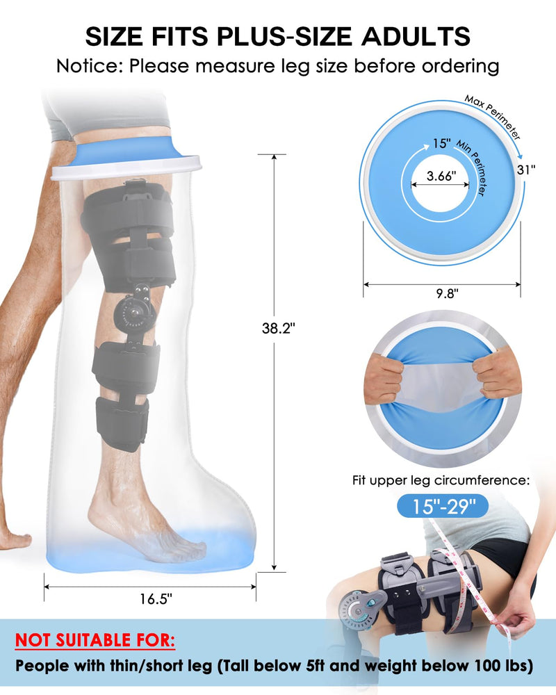 Waterproof Extra Wide Full Leg Cast Cover for Shower with Non-Slip Bottom, Extra Large Watertight Leg Cast Protector for Thigh Foot Ankle Surgery Wounds, Knee Immobilizer/Brace, Walking Boots,Reusable Full Leg-Extra Wide - BeesActive Australia