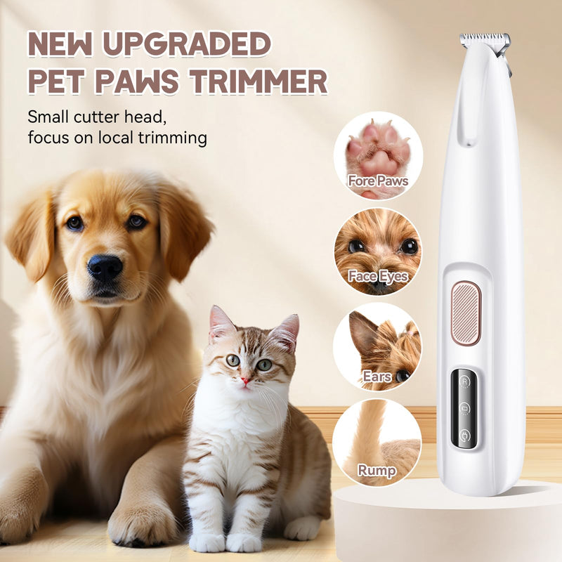 Dog Paw Trimmer with LED Light, Paw Trimmer for Dogs Electric, Pet Paws Trimmer, Pet Hair Clippers Rechargeable Low Noise, Grooming Shaver for Cat's Eyes Face Ears Feet Paws, Fully Waterproof (White) - BeesActive Australia