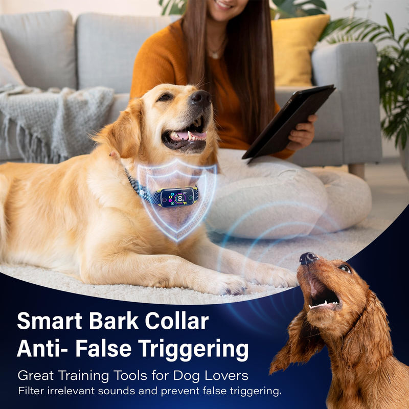 2024 Bark Collar Coolait Dog Bark Collar, Coolait Bark Collar for Large Dog, Rechargeable Anti Bark Collars for Medium Small Dogs, No Bark Collar with 8 Sensitivity & 4 Stopping Barking Training Modes Button Q10-Yellow - BeesActive Australia