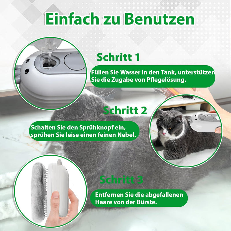 Cat brush with steam and release button, rechargeable steam brush for cats and dogs, spray pet hair brush, massage steamer comb for long hair and short hair to remove loose fur and dirt, white - BeesActive Australia